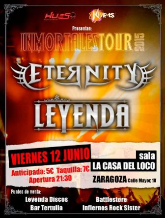 Eternity y LEYENDA hoy en directo en Zaragoza