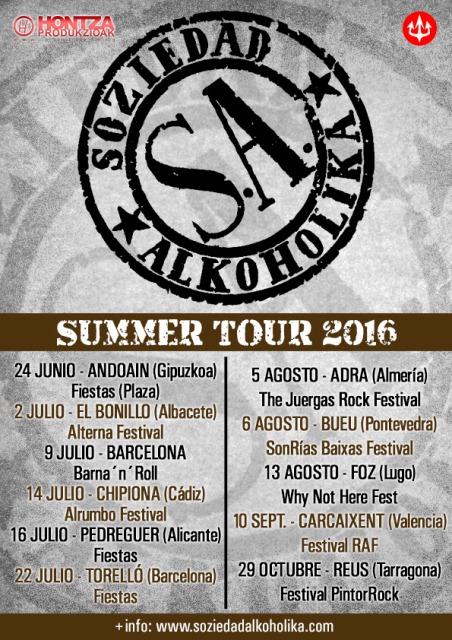 Confirmadas nuevas fechas del Summer Tour 2016 de Soziedad Alkoholika