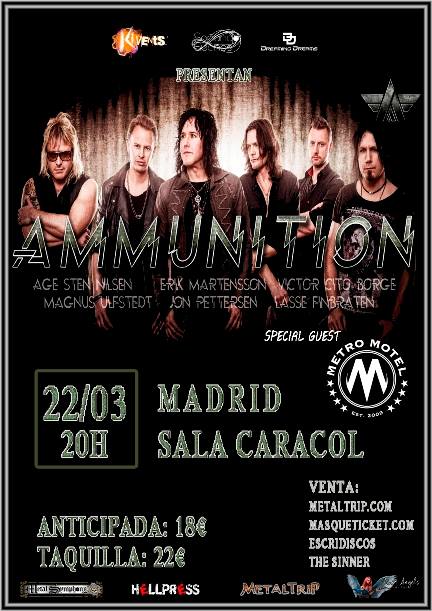 Detalles y banda que acompañara a Ammunition en su concierto de Madrid