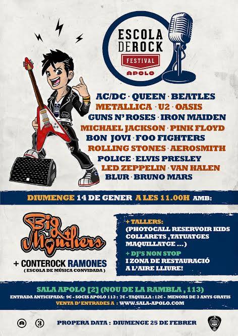 El próximo domingo 14 de enero Escola de Rock Apolo en Barcelona