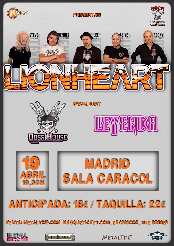 Lionheart en Madrid el 19 de abril con Leyenda y Doss House