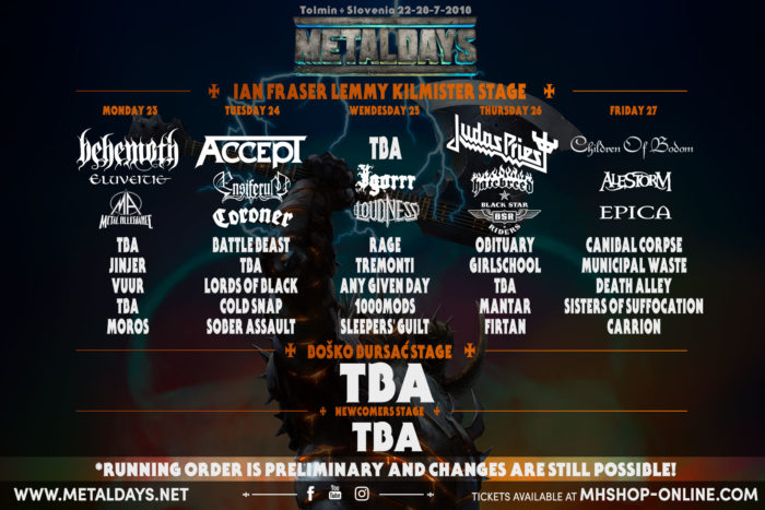 Nuevas confirmaciones y Running Order del Metaldays 2018