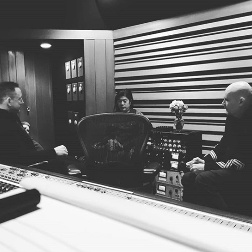 Foto de los Smashin Pumpkins originales en el estudio