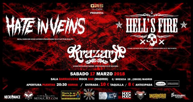 Hate In Veins en Madrid con Hell’s Fire y Krazark