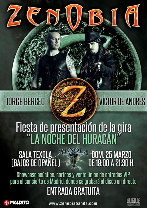 El 25 de marzo en Madrid fiesta de  presentación de la gira “La Noche del Huracán” de Zenobia