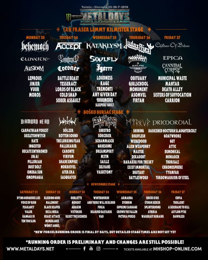 Running Order del Metaldays 2018