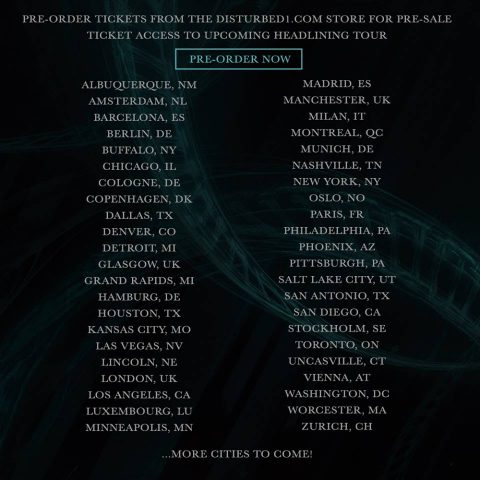 Disturbed anuncia las ciudades por donde pasara su proximo tour