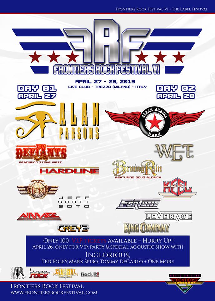 Cartel y distribución por días de las bandas confirmadas en el Frontiers Rock Festival 2019