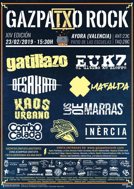 El XIV Gazpatxo Rock el 23 de febrero en Ayora (Valencia)