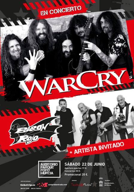 Warcry junto a Baron Rojo el 22 de junio en Murcia