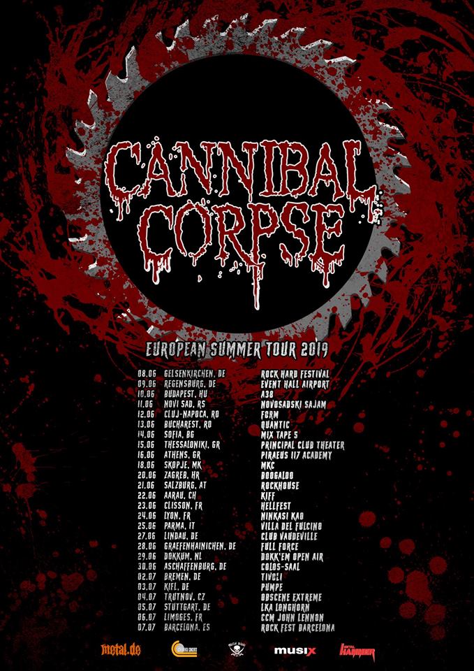 Fechas del tour europeo 2019 de Cannibal Corpse