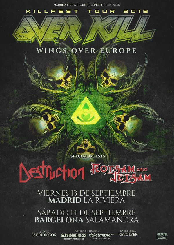 Fechas de Overkill con Destruction y Flotsam And Jetsam