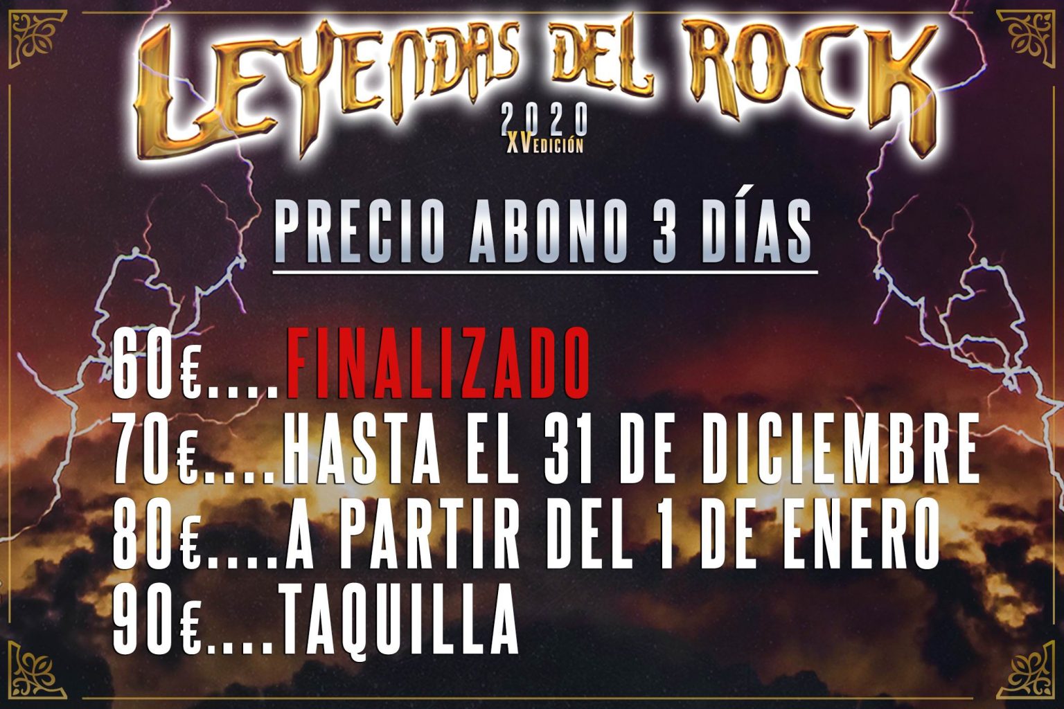 Precios definitivos Leyendas del Rock 2020