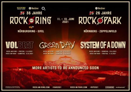 Los organizadores de los festivales gemelos Rock Am Ring y Rock In Park han confirmado Volbeat, Green Day y System Of A Down