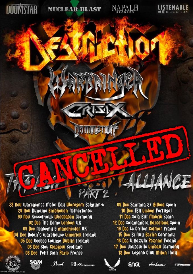 Destruction cancela su tour europeo junto a Crisix y Warbringer