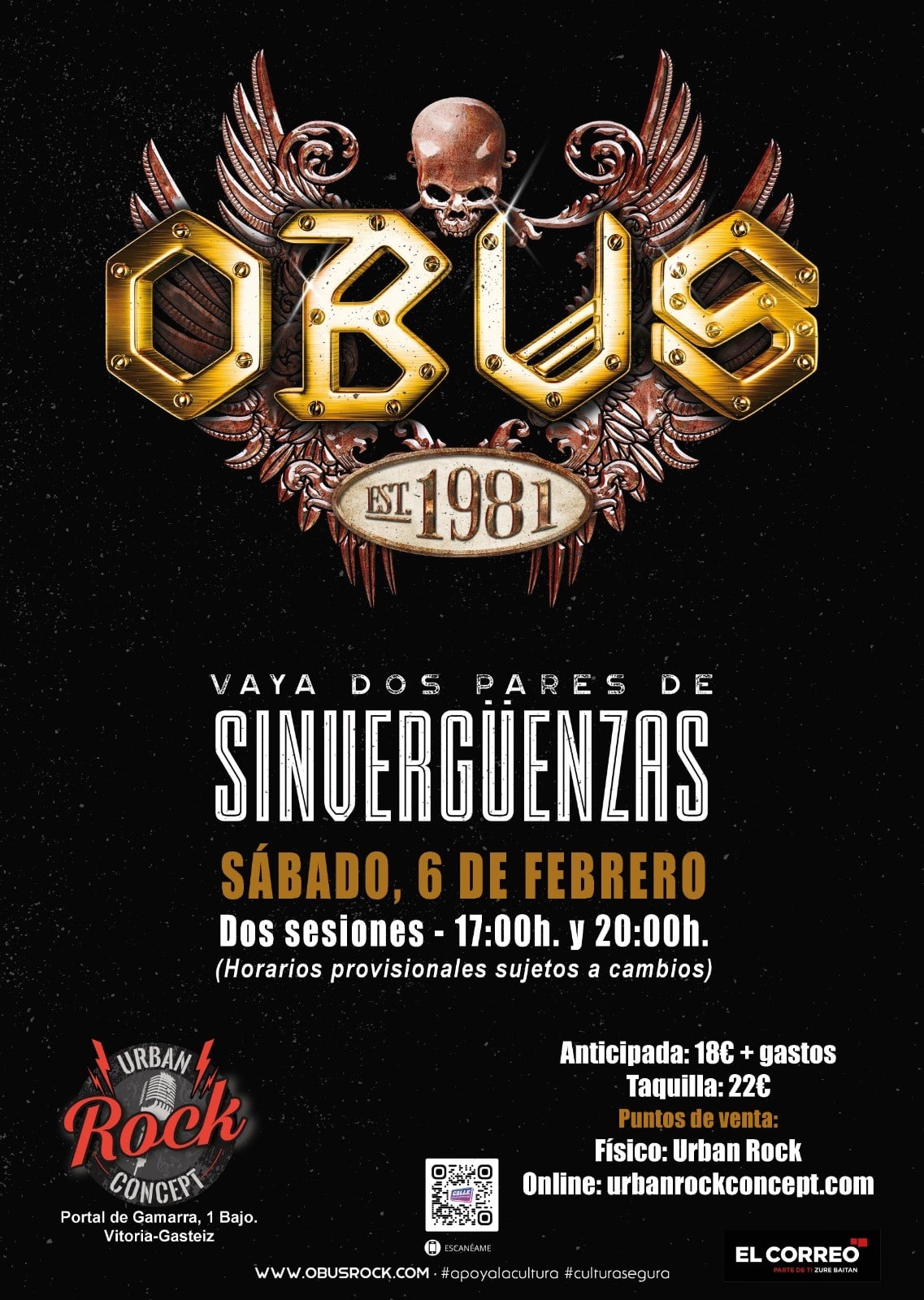 El 6 de febrero, Obús en Vitoria con su gira “Vaya Dos Pares de Sinverguenzas”