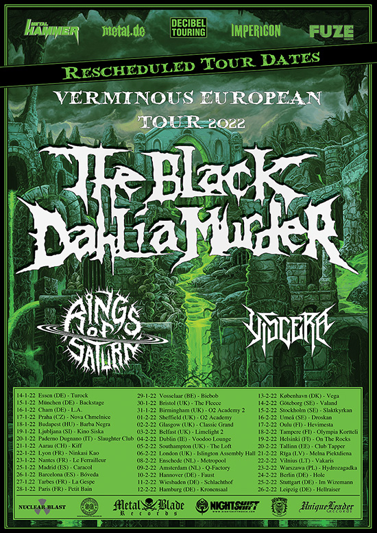Nuevas fechas del tour europeo de The Black Dahalia Murder que se pospone para 2022