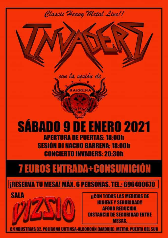 Concierto de Invaders en Sala Vizzio de Alcorcón (Madrid) el sábado 9 de enero