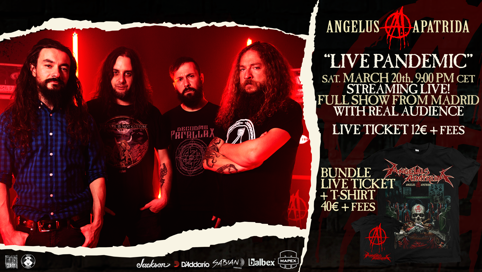 Concierto Live Streaming de Angelus Apatrida el 20 de marzo