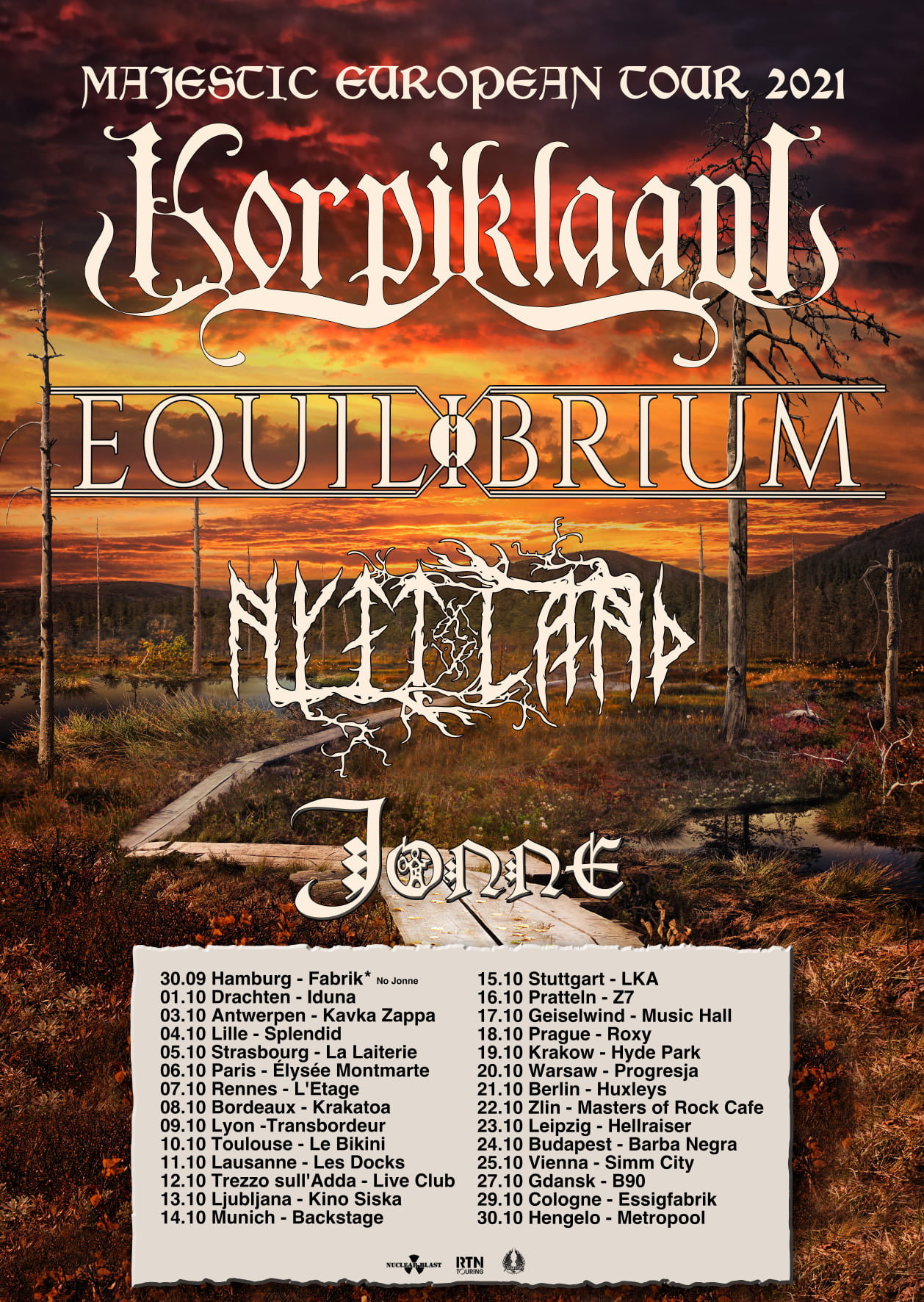 Fechas del «Majestic European Tour 2021» de Korpiklaani y Equilibrium