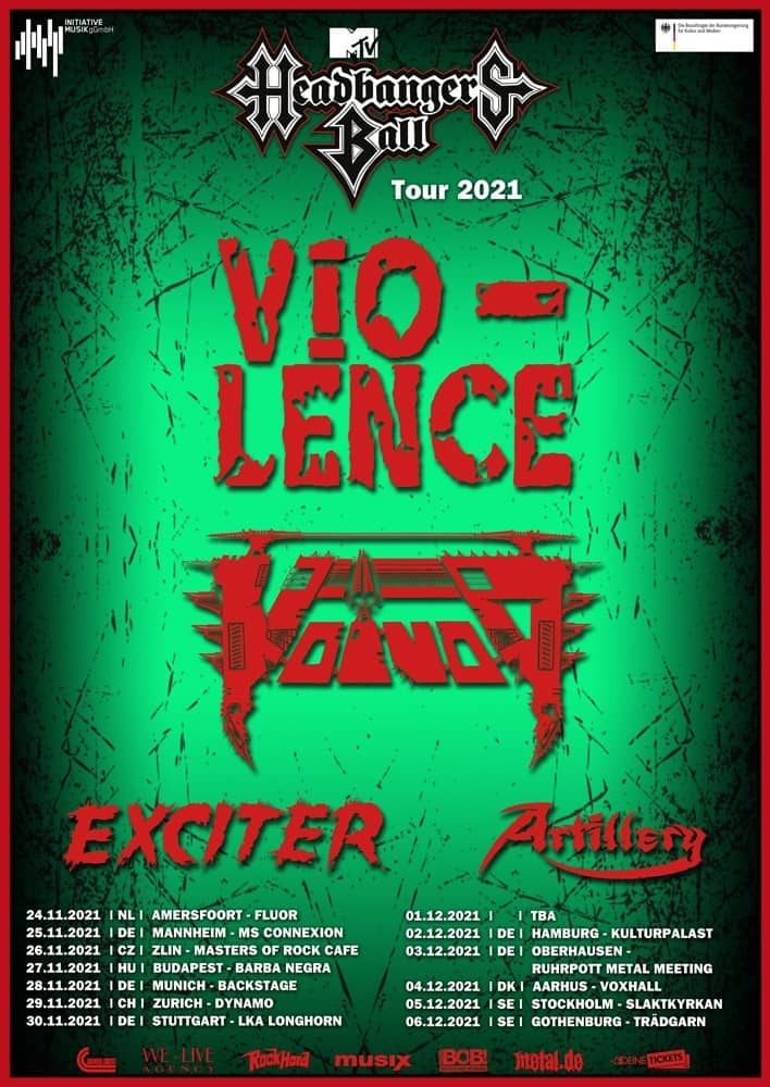 Fechas europeas del Headbangers Ball Tour 2021 de Vio-Lence, Voivod, Exciter y Artillery