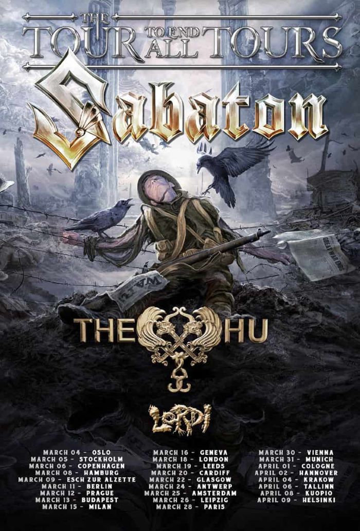 Fechas del tour europeo 2022 de Sabaton acompañados de Lordi y The Hu