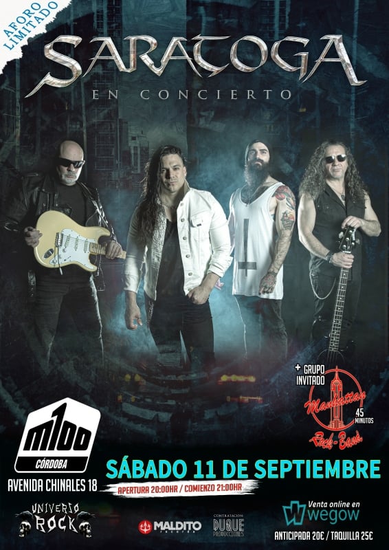 Concierto de Saratoga en Córdoba en sábado 11 de septiembre de 2021