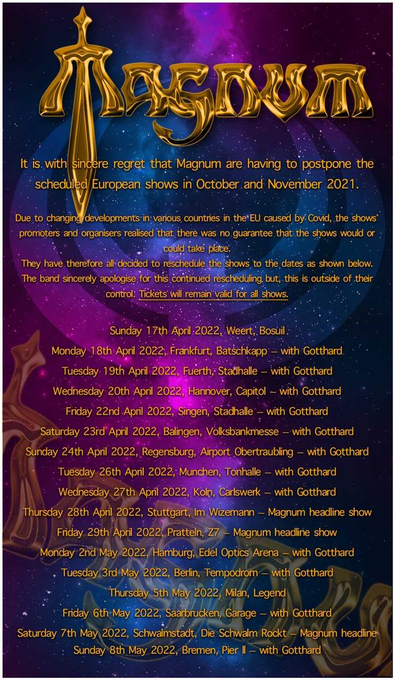 Nuevas fechas del tour europeo de Magnum