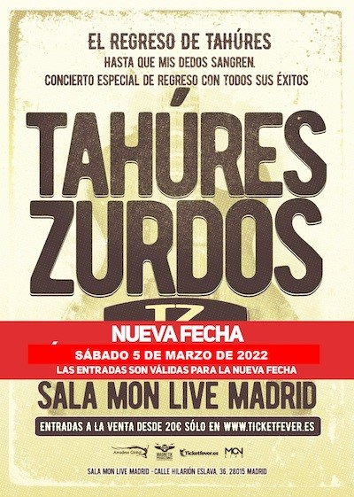 Concierto de Tahúres Zurdos en Madrid el 5 de marzo