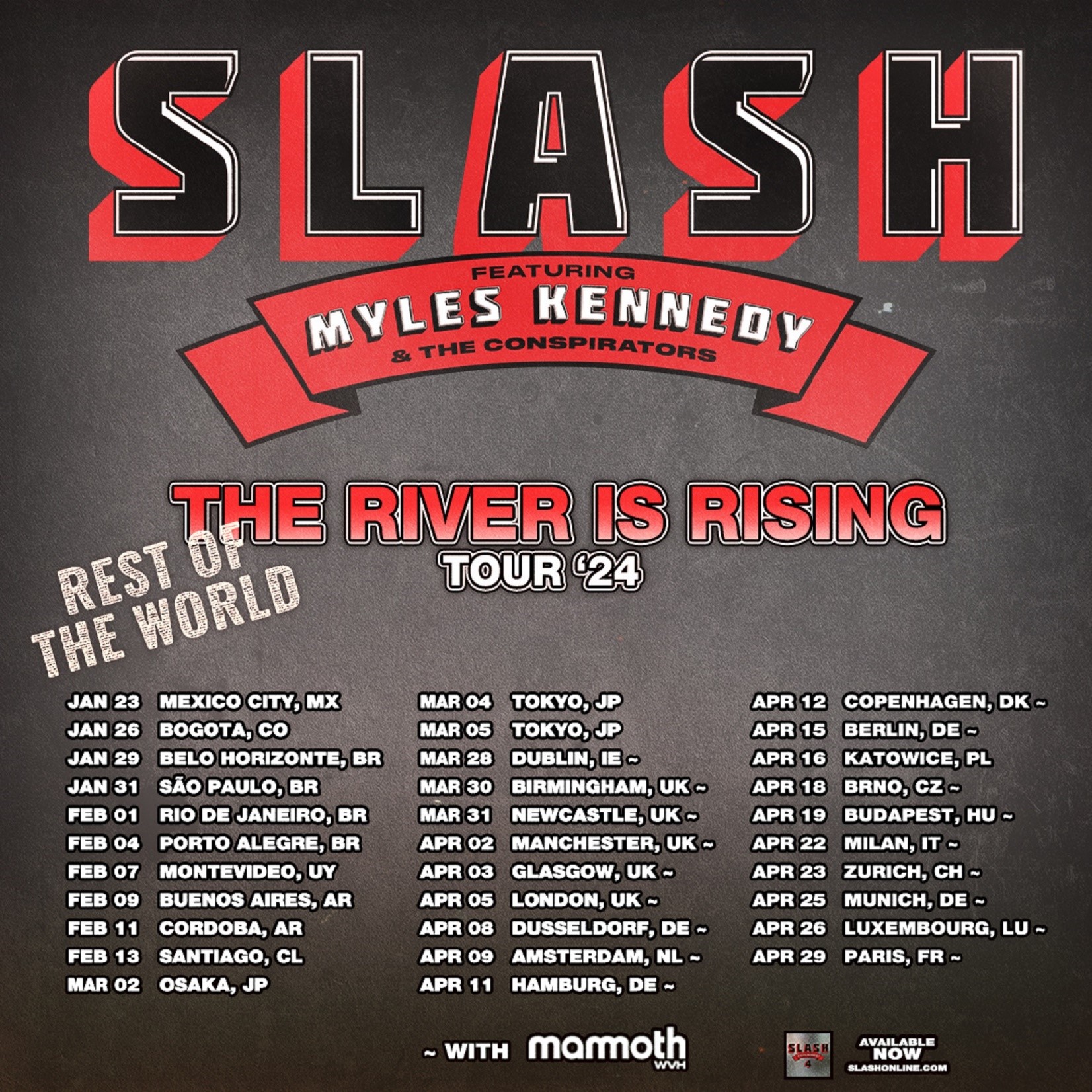 Fechas del tour mundial 2024 de Slash Feat. Myles Kennedy & The Conspirators