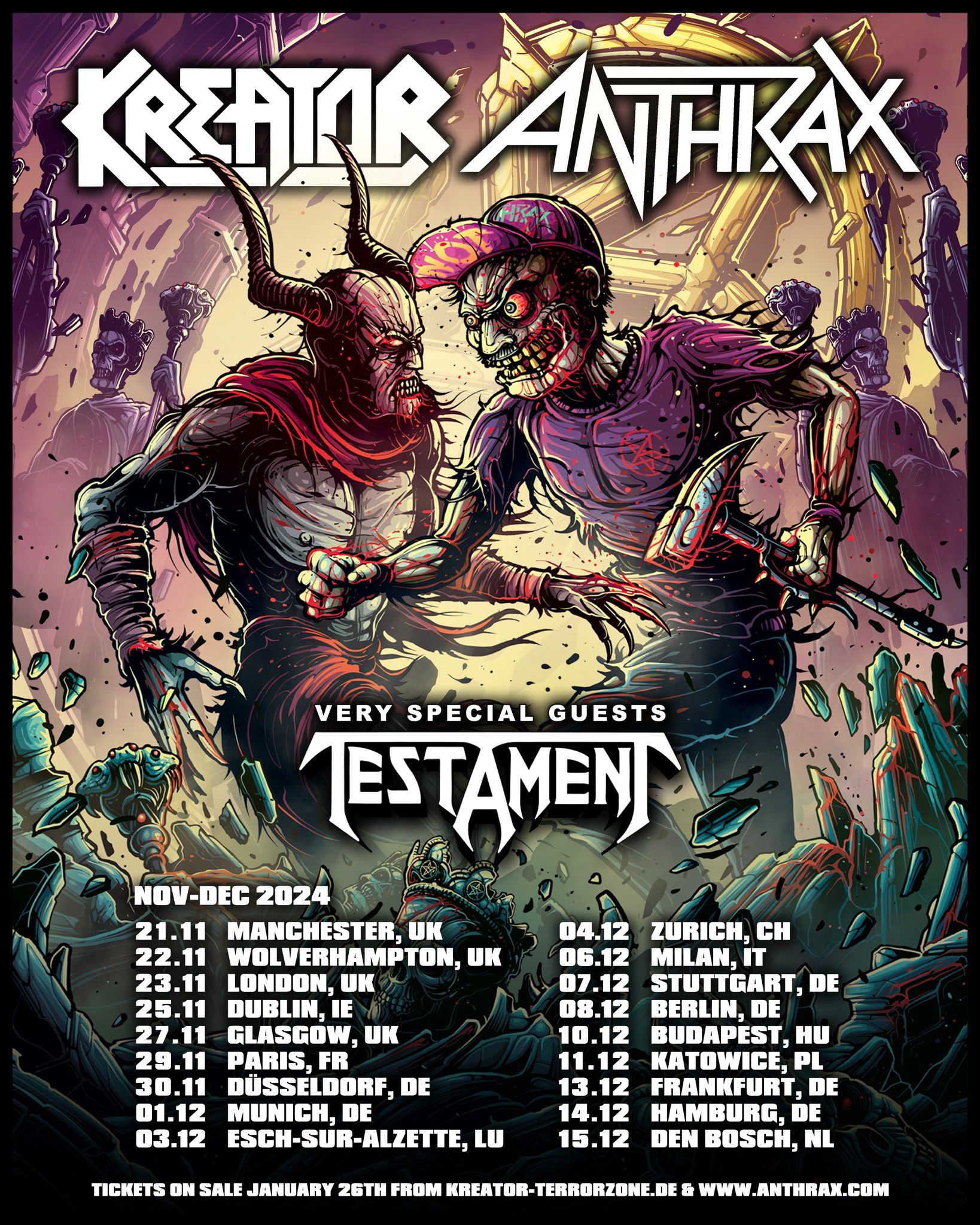 Fechas del tour europeo de Kreator, Anthrax y Testament
