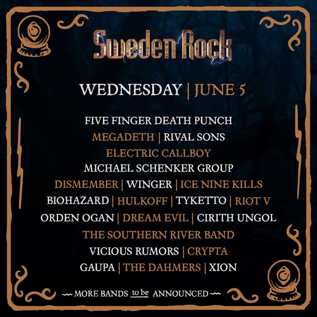 Distribución de bandas por días en el Sweden Rock Festival 2024