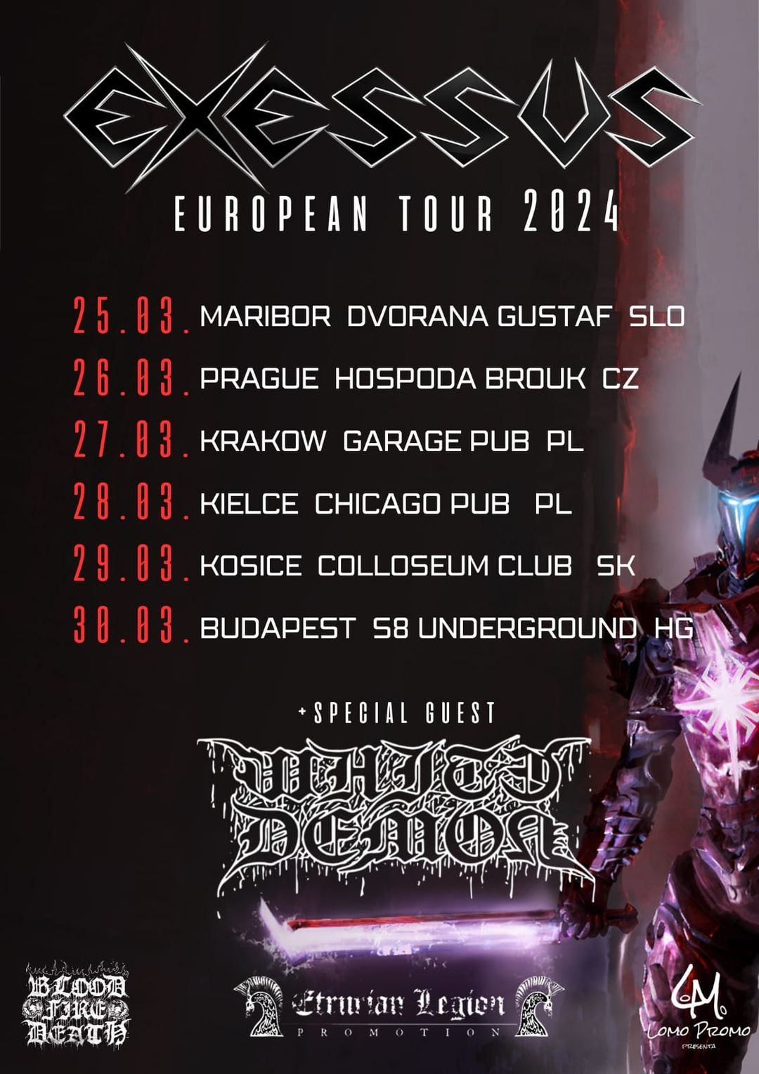 Confirmada la primera gira europea de Exessus a finales de este mes de marzo de 2024.