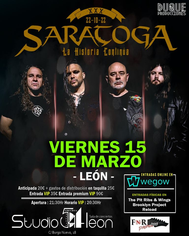 Este viernes 15 de marzo, Saratoga visitará la Sala Studio 54 de León.