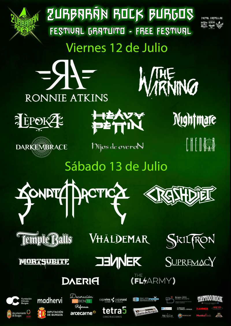 Distribución de bandas por días en el Zurbaran Rock Burgos 2024