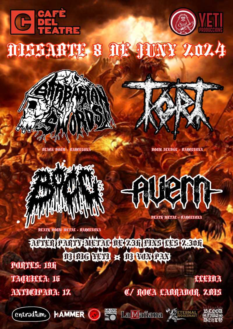 Barbarian Swords, Tort, Bocc y Avern hoy sábado 8 de junio en Lleida