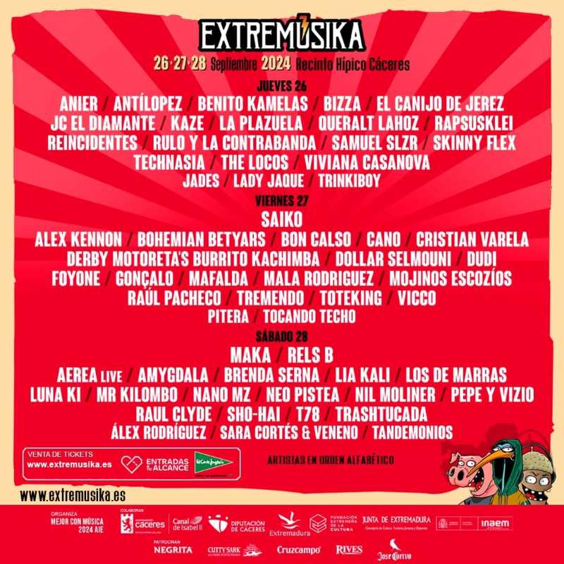 Cartel por días en el Extremúsika 2024