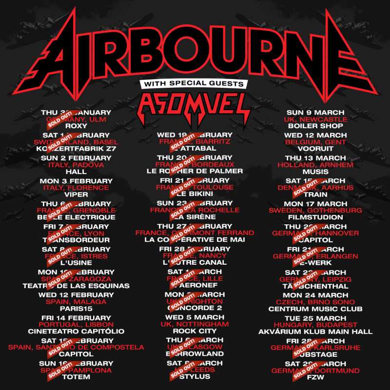 Enorme éxito de la gira europea de Airbourne con Asomvel