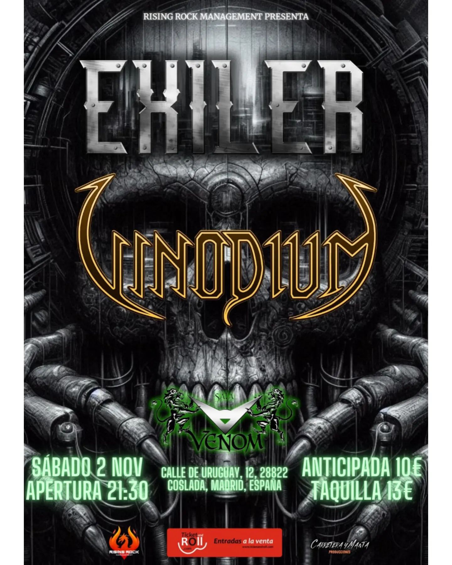 Este próximo sábado 2 de noviembre Exiler y Vinodium juntos en concierto en la Sala Venom de Coslada.