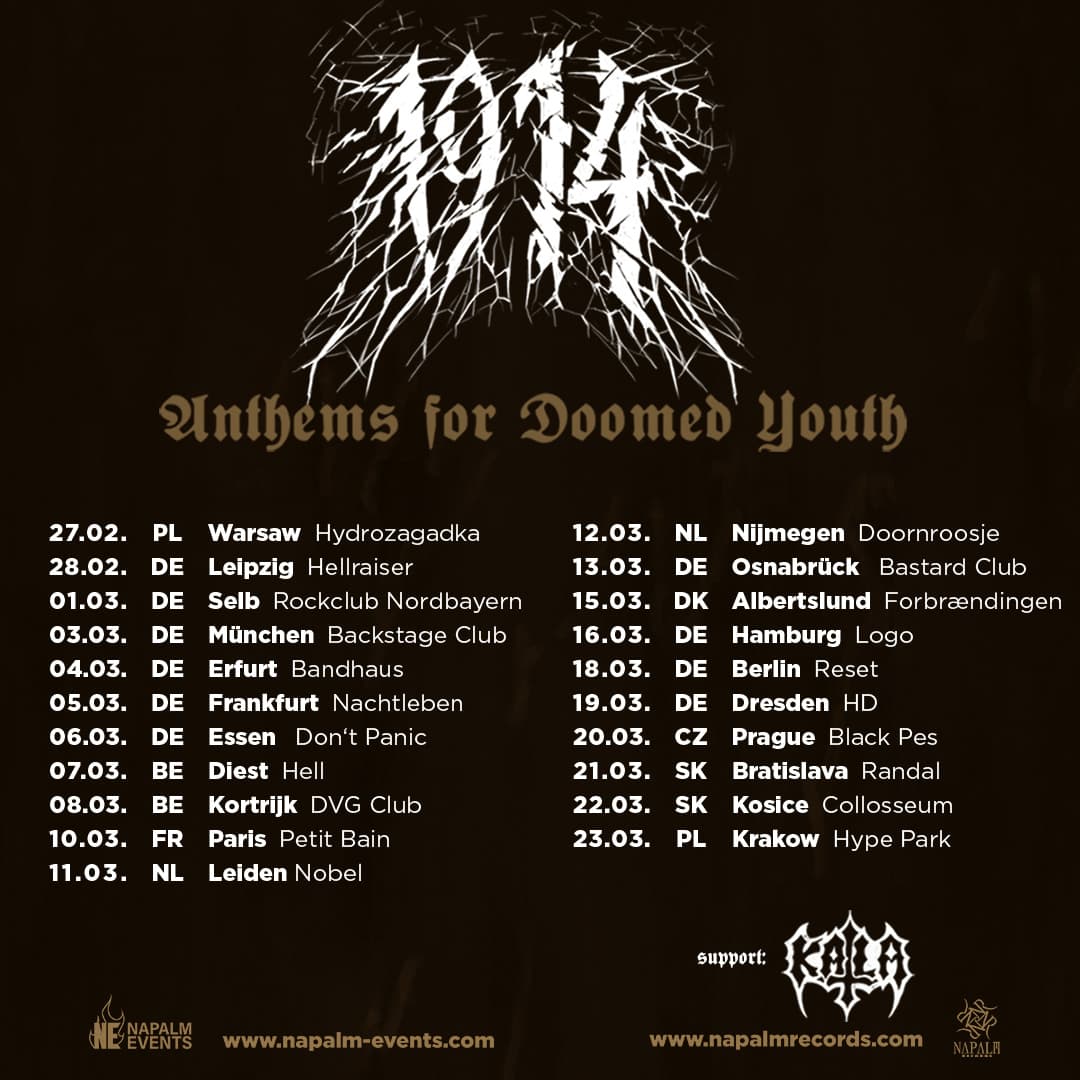 1914 se complace en anunciar que llevarán el ‘Anthems For Doomed Youth Tour’ a los escenarios europeos