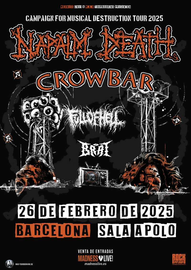Nuevo concierto de Napalm Death en Barcelona el 26 de febrero de 2025