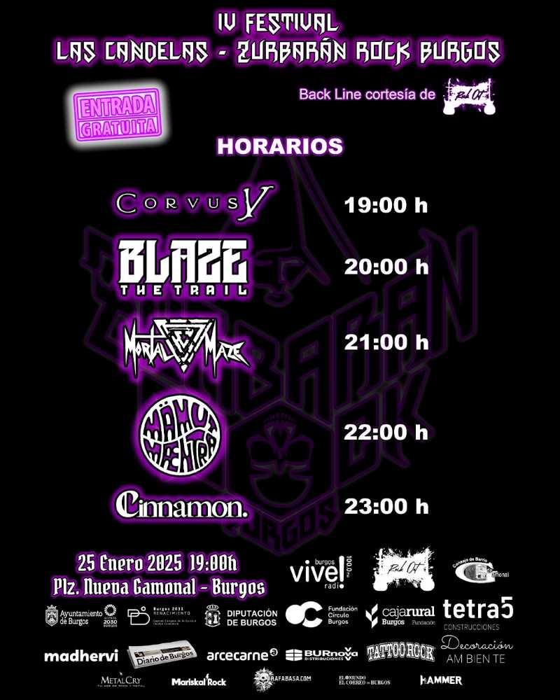 Horarios de los conciertos del festival Las Candelas Zurbarán Rock Burgos