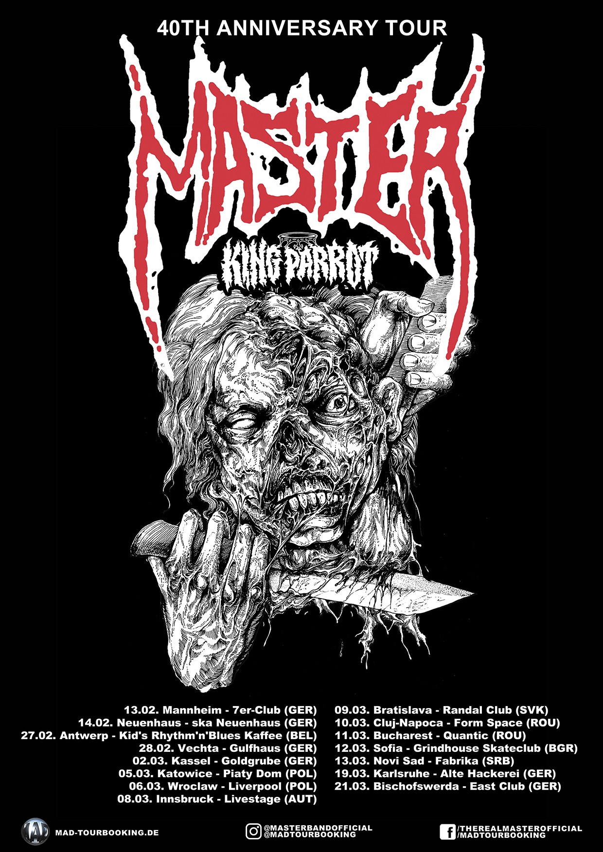 En febrero y marzo los veteranos del Death Metal Master se embarcarán de gira por tierras europeas.