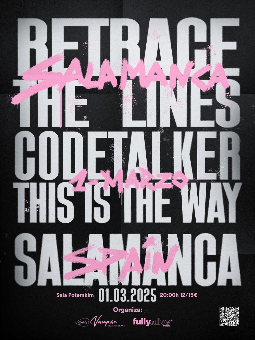 Este próximo sábado 1 de marzo, la Sala Potemkim de Salamanca recibirá el concierto de Retrace The Lines, Codetalker y This Is The Way.