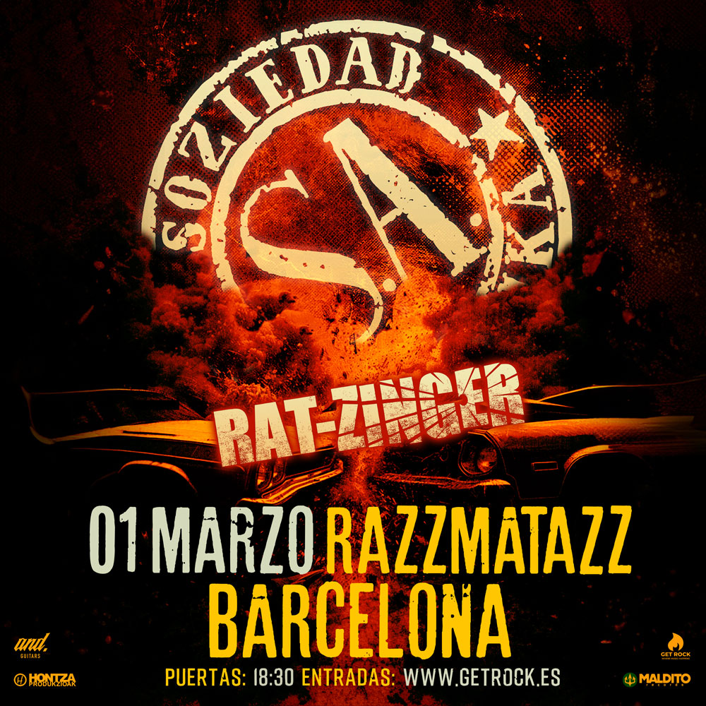 El sábado 1 de marzo Soziedad Alkoholika actuará en Barcelona, en la Sala Razzmatazz 1 junto a Rat-Zinger.