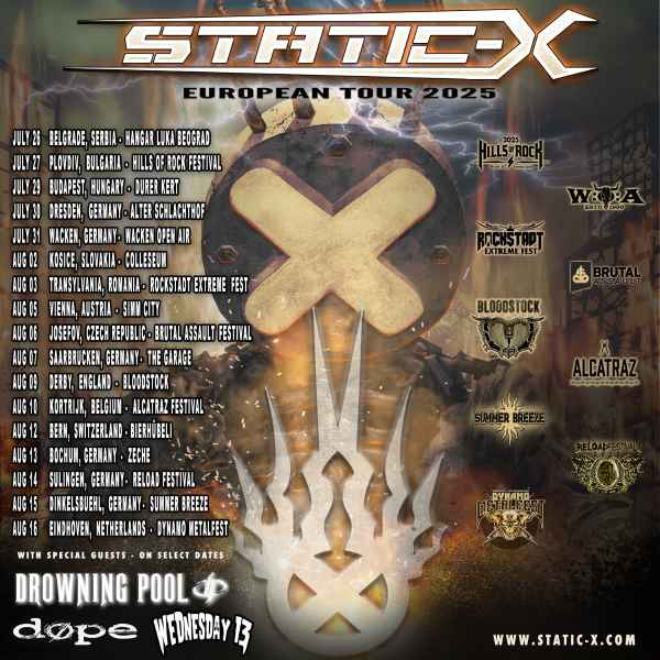 Static-X ha anunciado sus fechas europeas para el verano de 2025