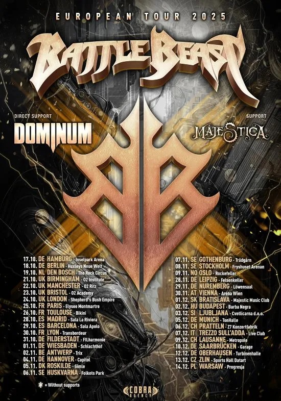 Los finlandeses Battle Beast han anunciado una gira europea masiva de 35 espectáculos