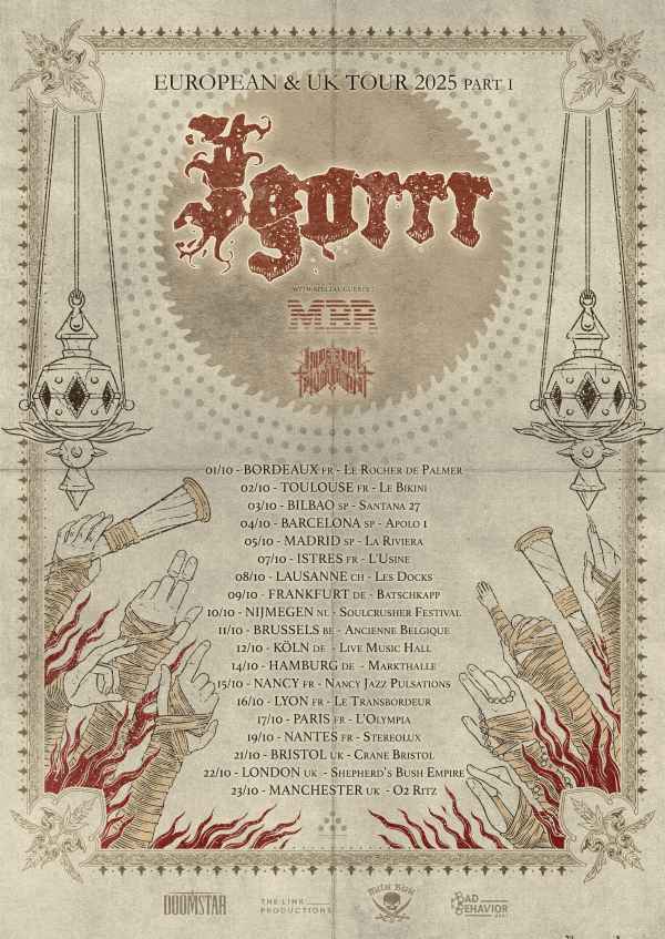 Anuncio de las fechas de la gira europea de Igorrr para el otoño de 2025.