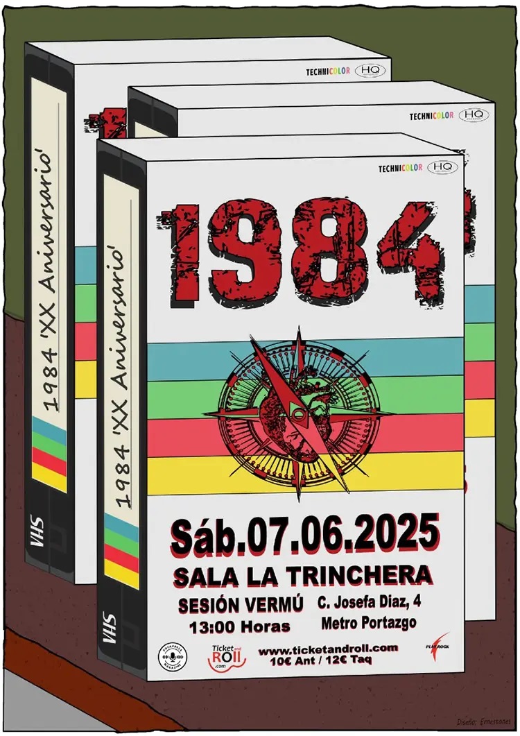 El sábado 7 de junio la banda de Rock madrileña 1984 celebra su XX aniversario en la Sala La Trinchera de Vallecas en Madrid.