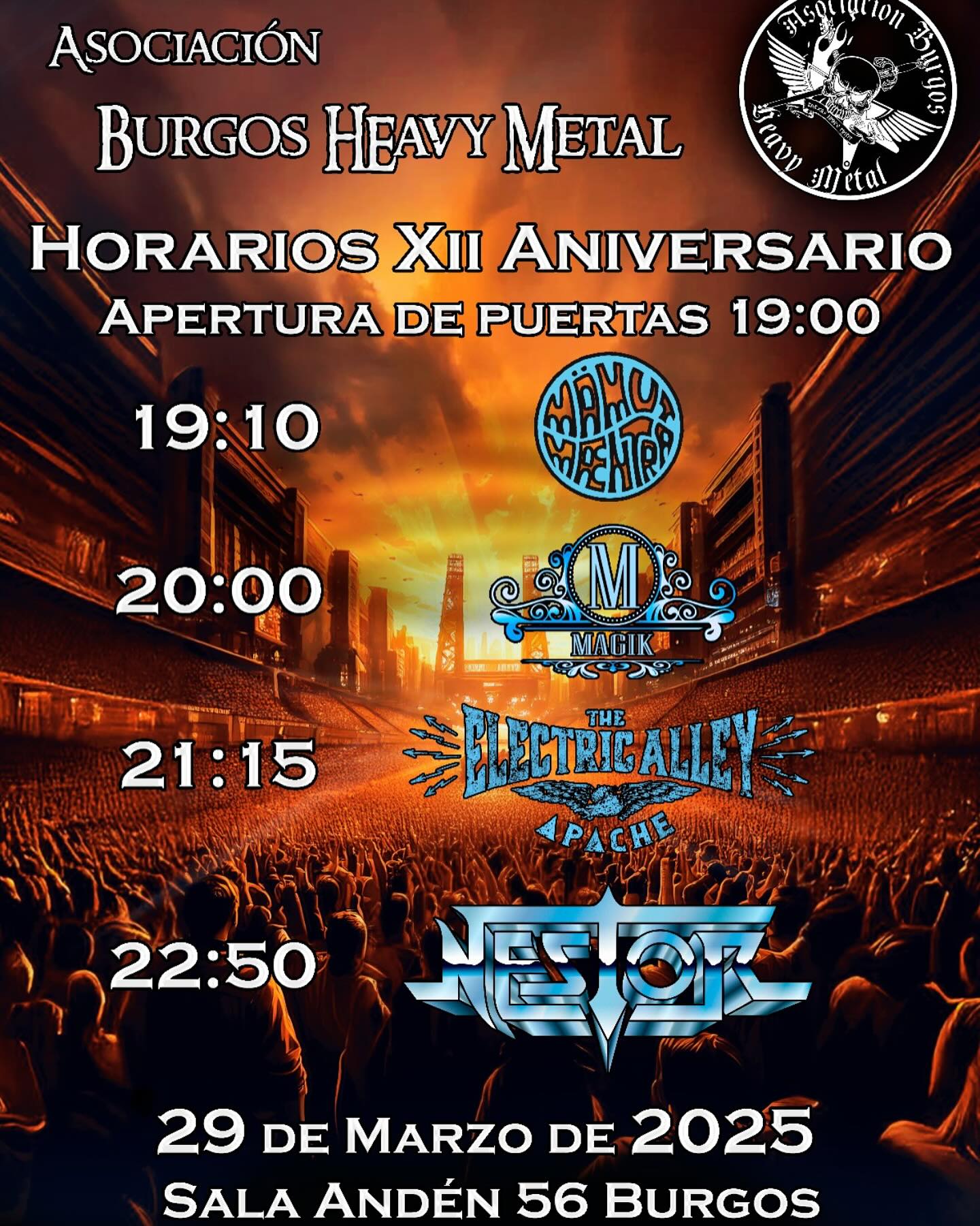 Horarios del concierto de XII aniversario de la Asociación Burgos Heavy Metal